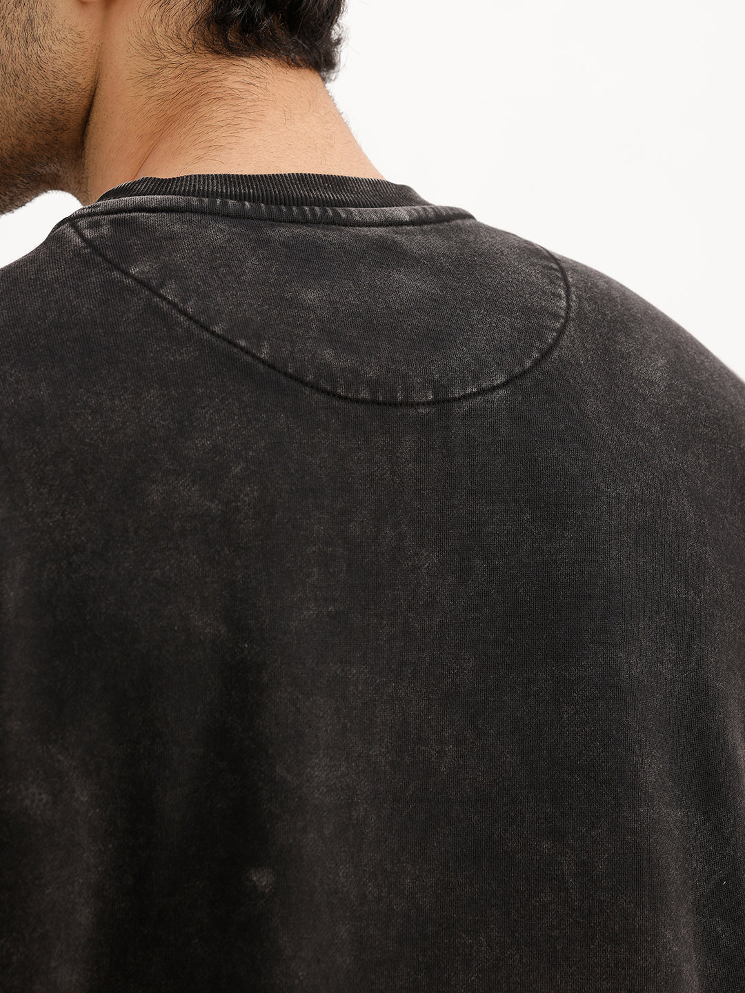 Washed Oversized Placement Printed Sweatshirt | Black