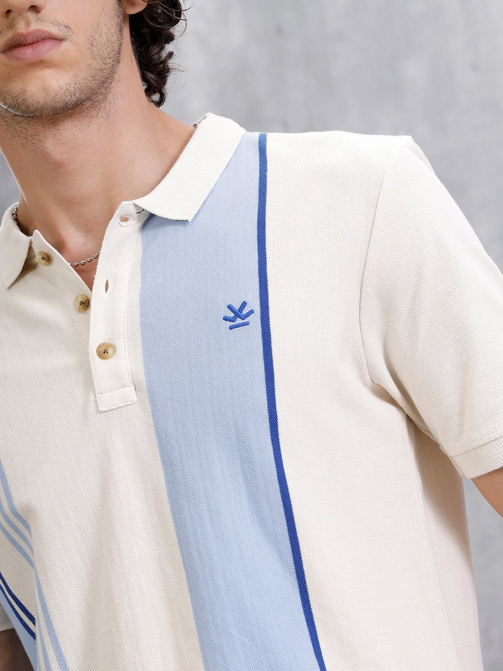 Yarn Dyed Striped Polo T-Shirt | Off White