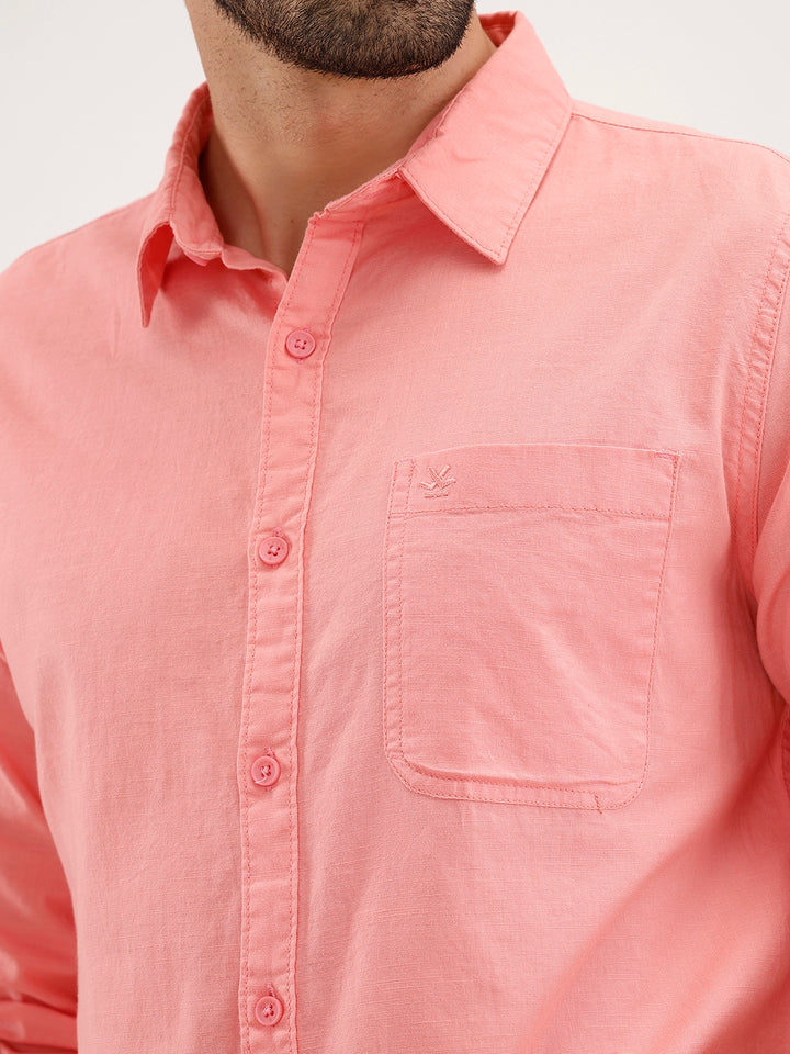Regular Fit Solid Cotton Shirt | Pink