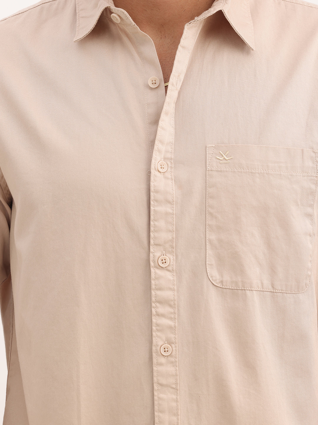 Solid Slim Fit Full Sleeve Shirt | Beige