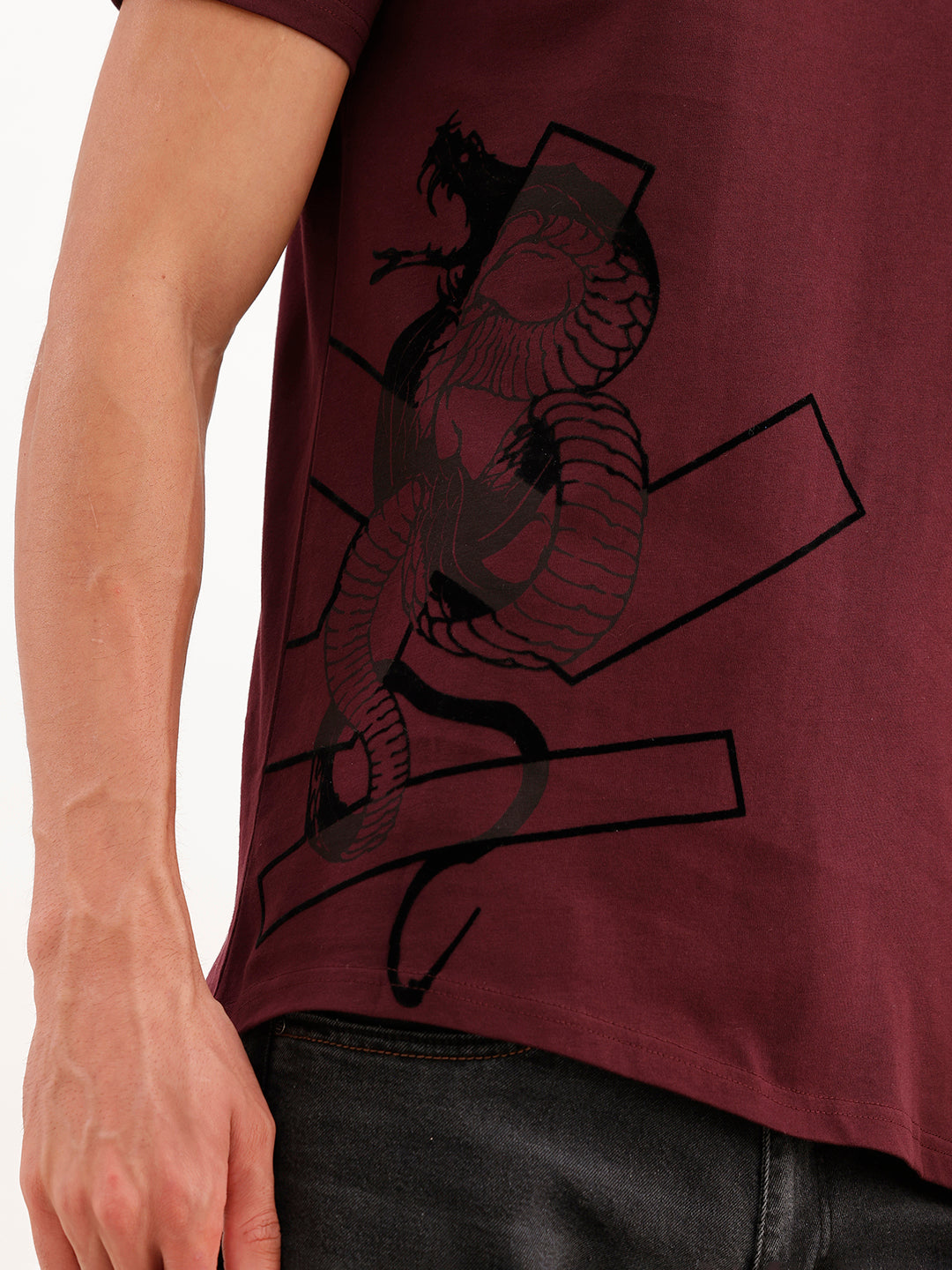 3D Flock Placement Printed T-Shirt | Wine