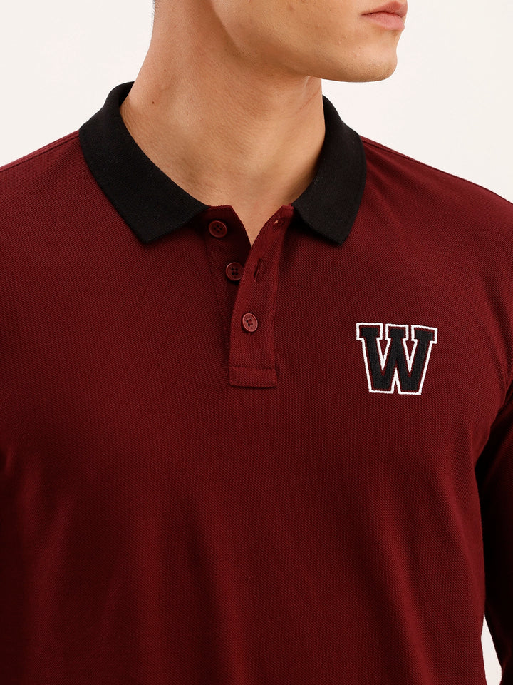 Slim Fit Contrast Collar Polo T-Shirt | Maroon