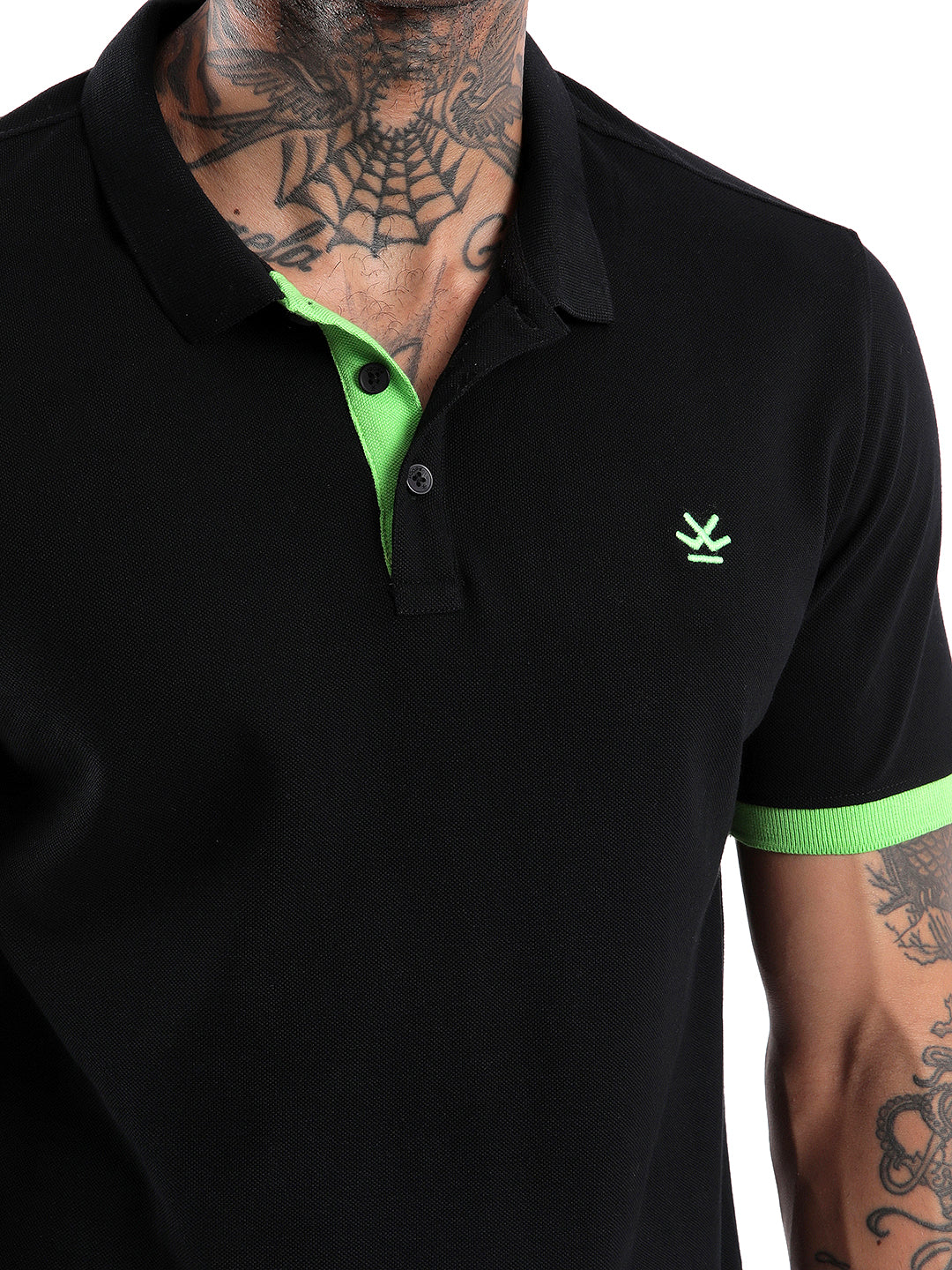 Solid Black Contrast Sleeve Polo