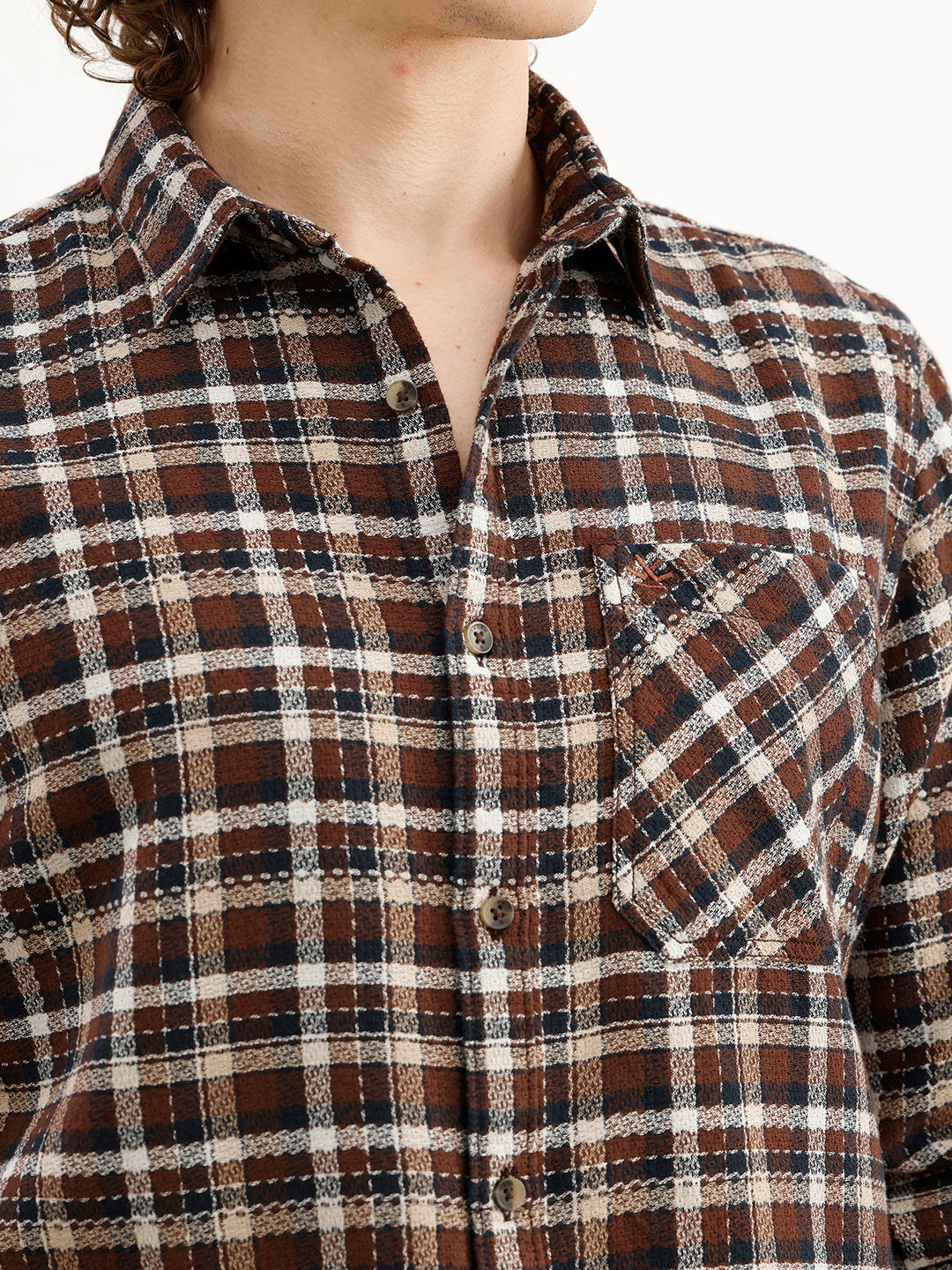 Regular Fit Checkered Shirt | Brown