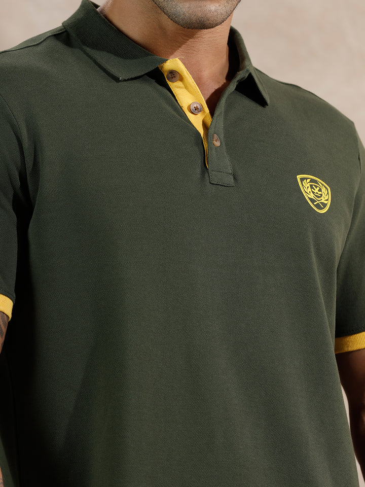 Varsity Crest Slim Fit Polo T-Shirt | Olive