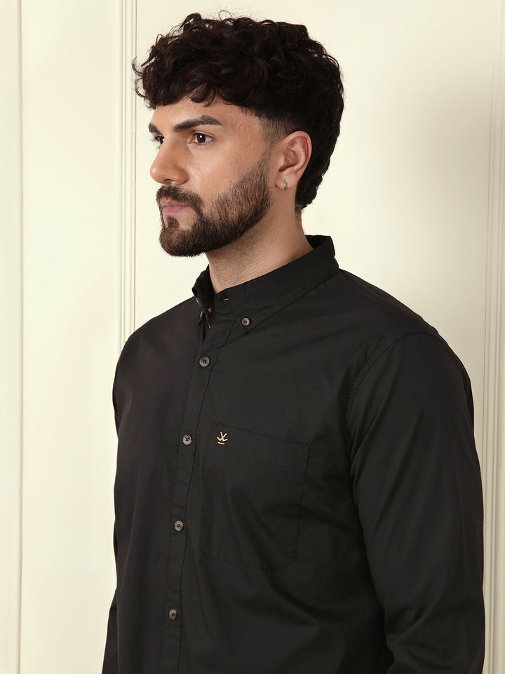 Solid Cotton Blend Shirt | Black