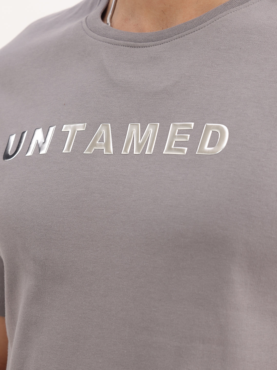 Slim Fit Foil Printed T-Shirt | Grey