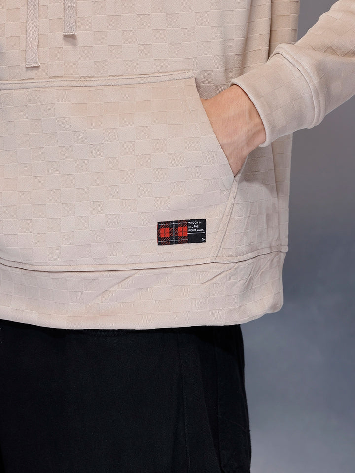 Men’s check-textured & black hoodie | Beige