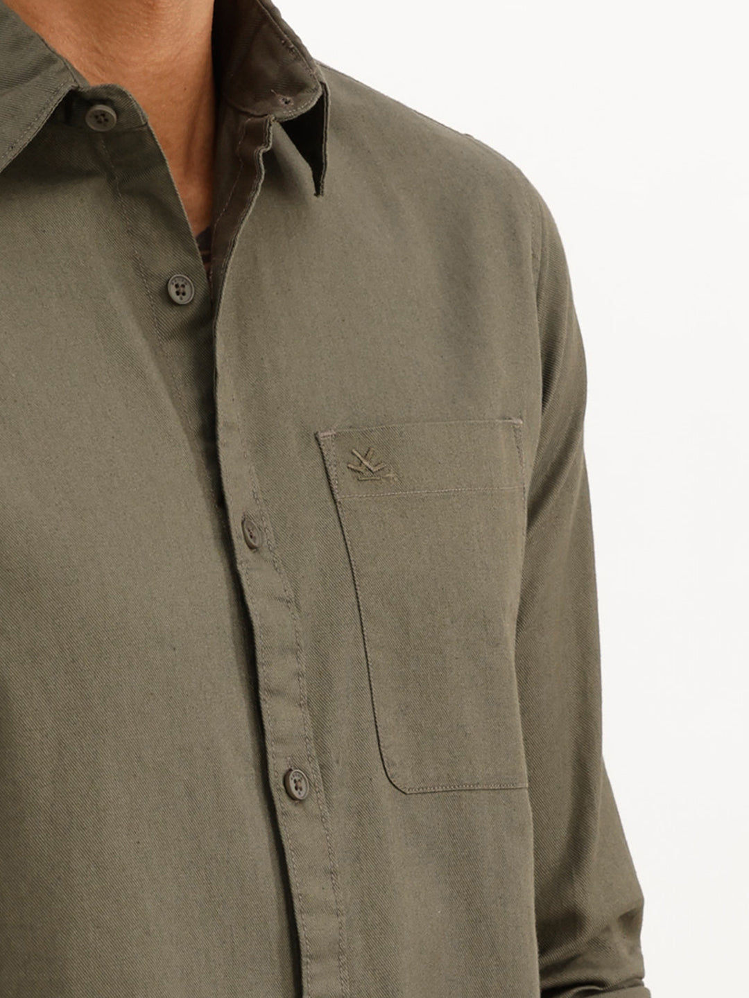 Solid Relaxed Fit Full Sleeve Shirt | Olive