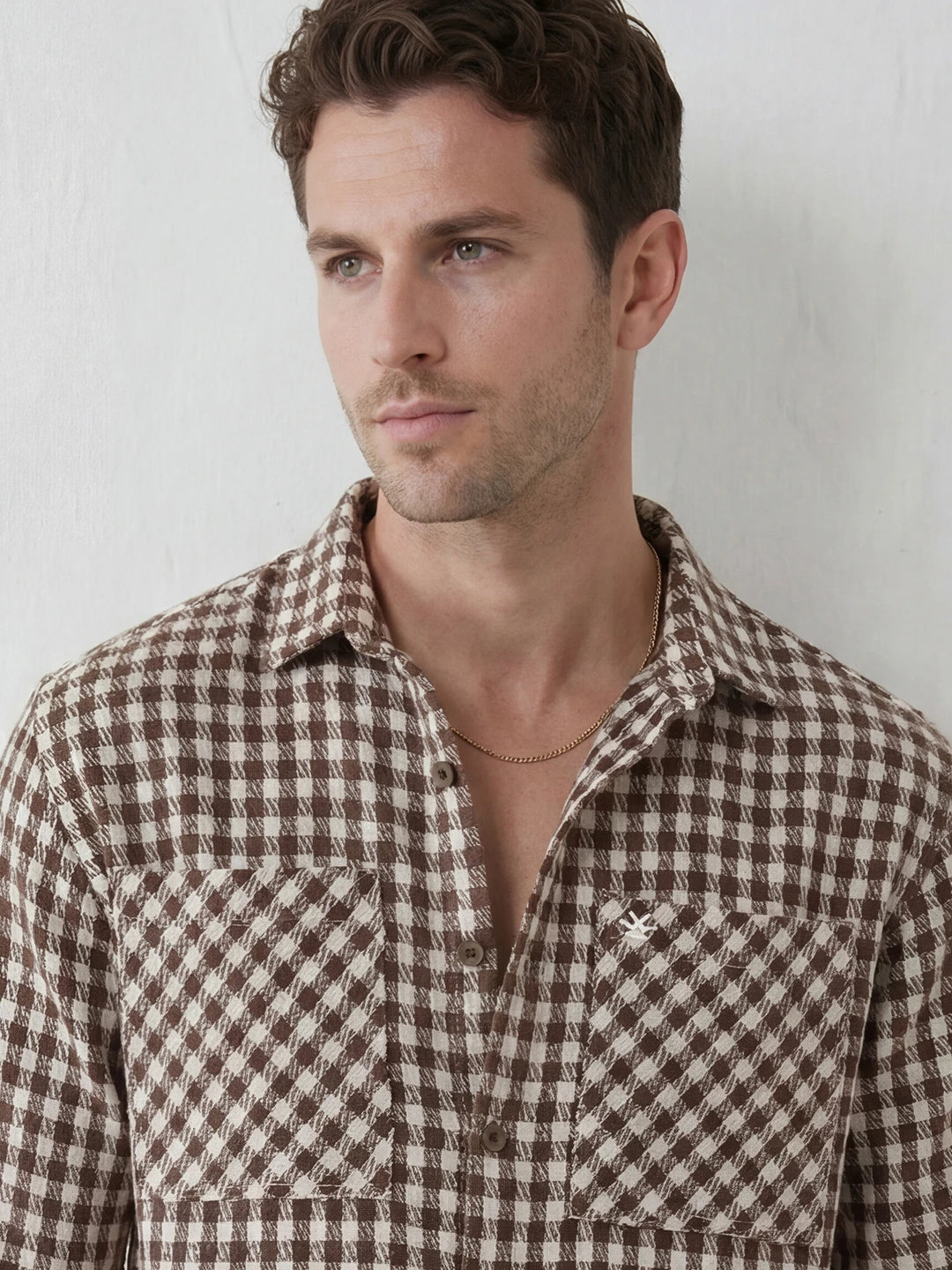 Comfort Fit Double Pocket Checkered Shirt | Brown