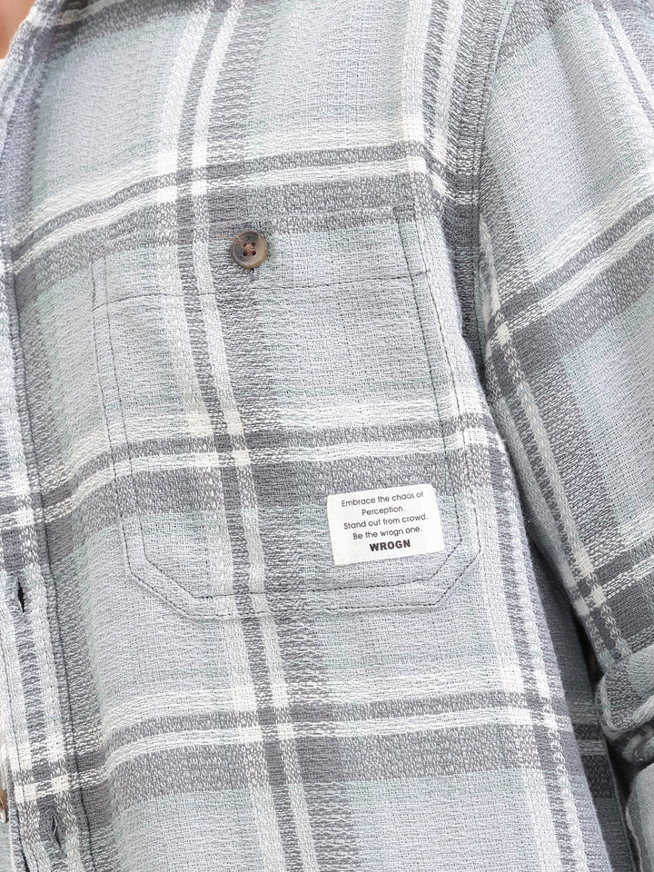 Comfort Fit Double Pocket Checks Shirt I Grey
