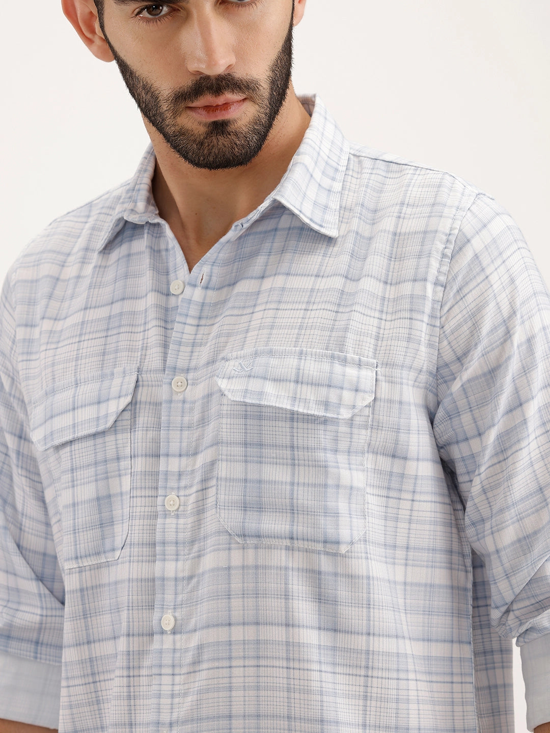 Regular Fit Double Pocket Full Sleeve Shirt | Light Blue