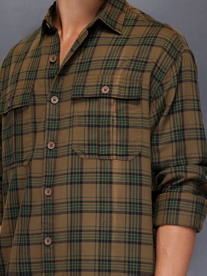 Check flannel Oversize shirt | Olive