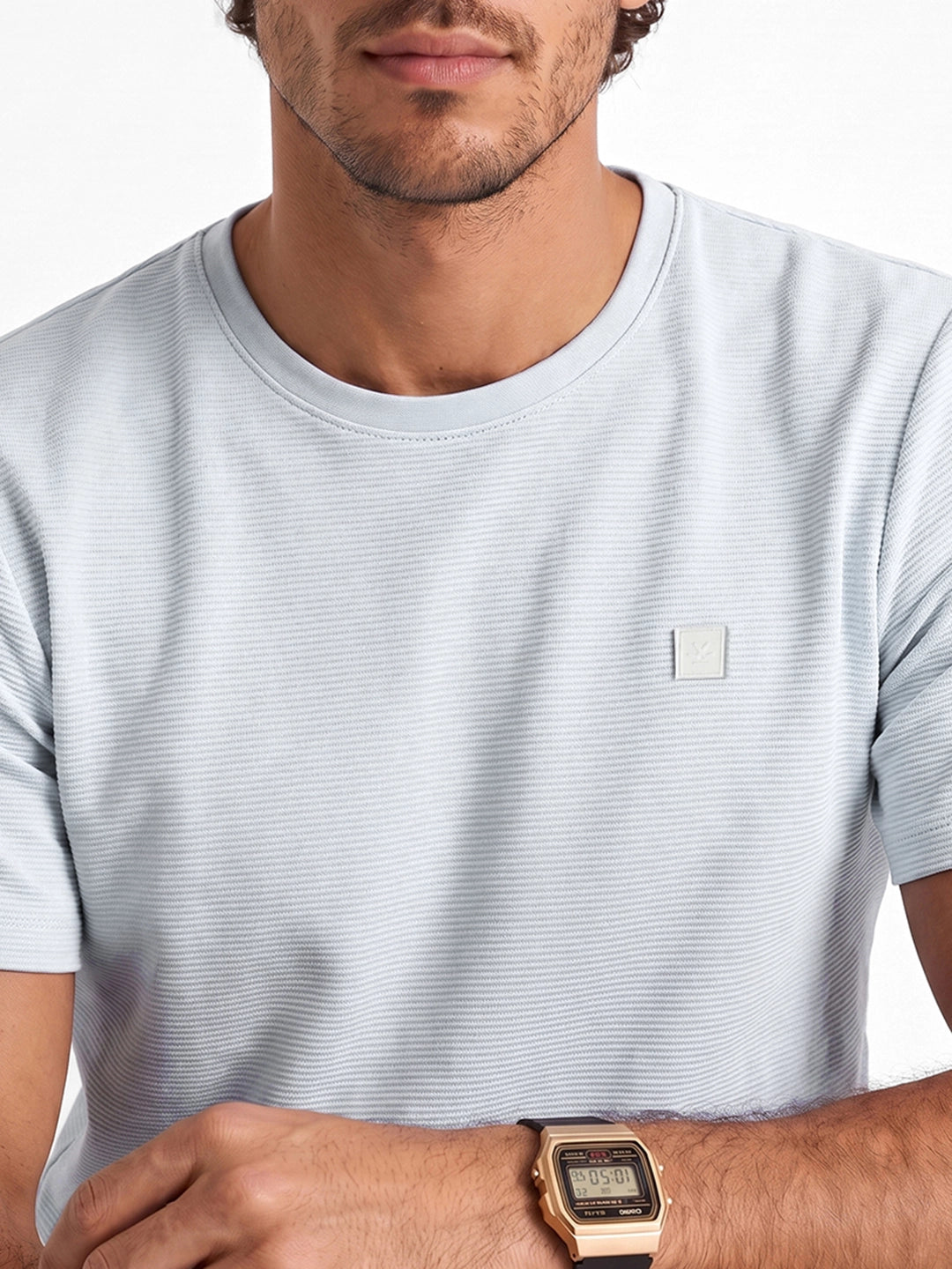 Solid Slim Fit Textured T-Shirt | Blue