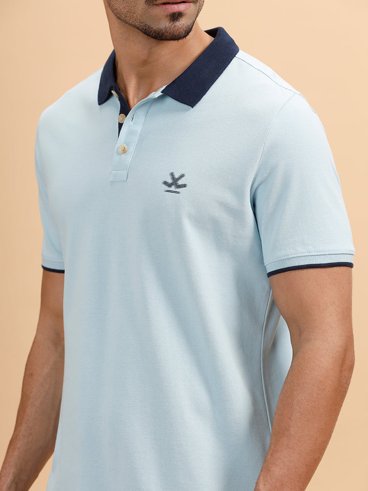 Glitched Logo Printed Polo T-Shirt | Light Blue