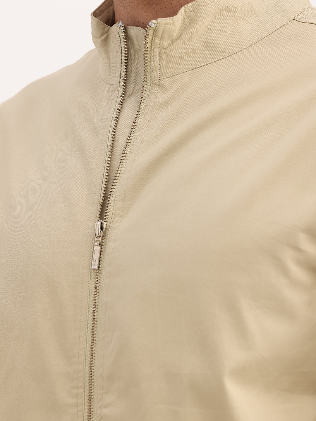 Solid Regular Fit Zipper Jacket | Beige