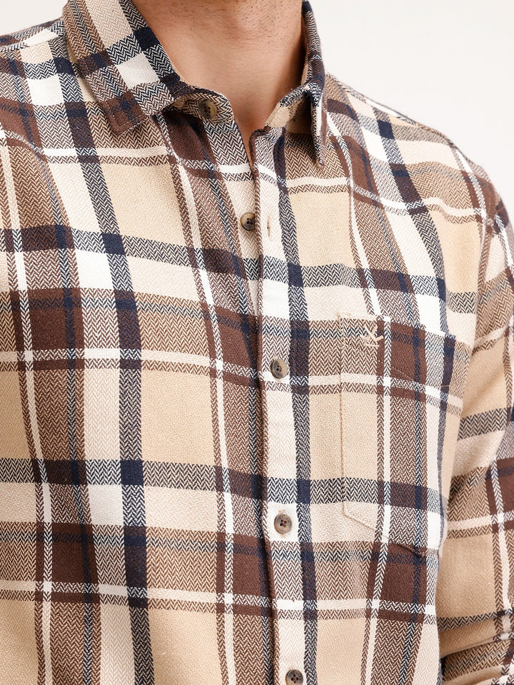 Slim Fit Checkered Full Sleeve Shirt | Brown