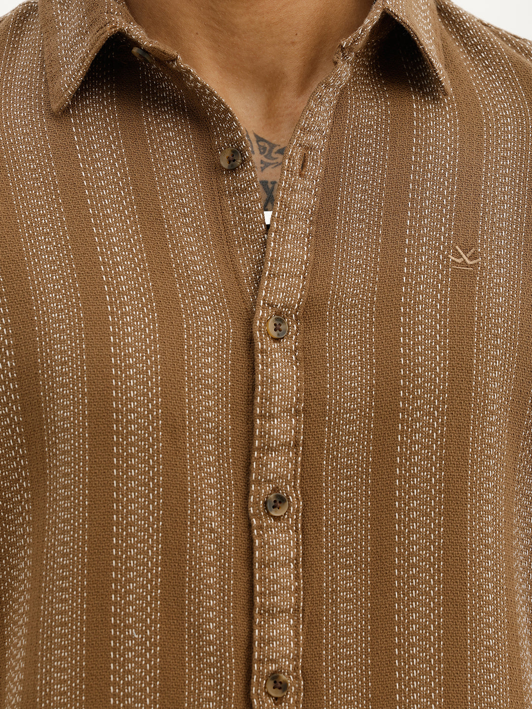Classic Slim Fit Textured Stripe Shirt | Brown