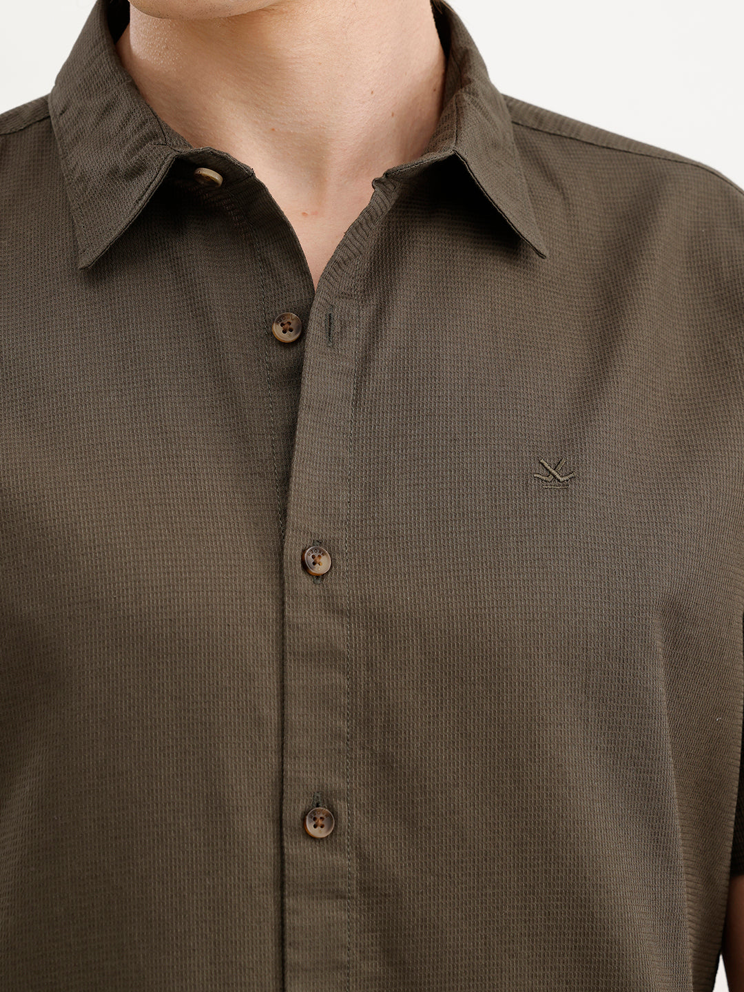 Solid Regular Fit Textured Shirt  | Olive
