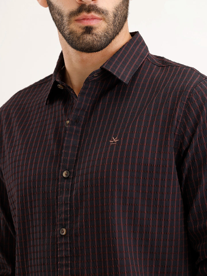 Textured Slim Fit Striped Shirt | Black