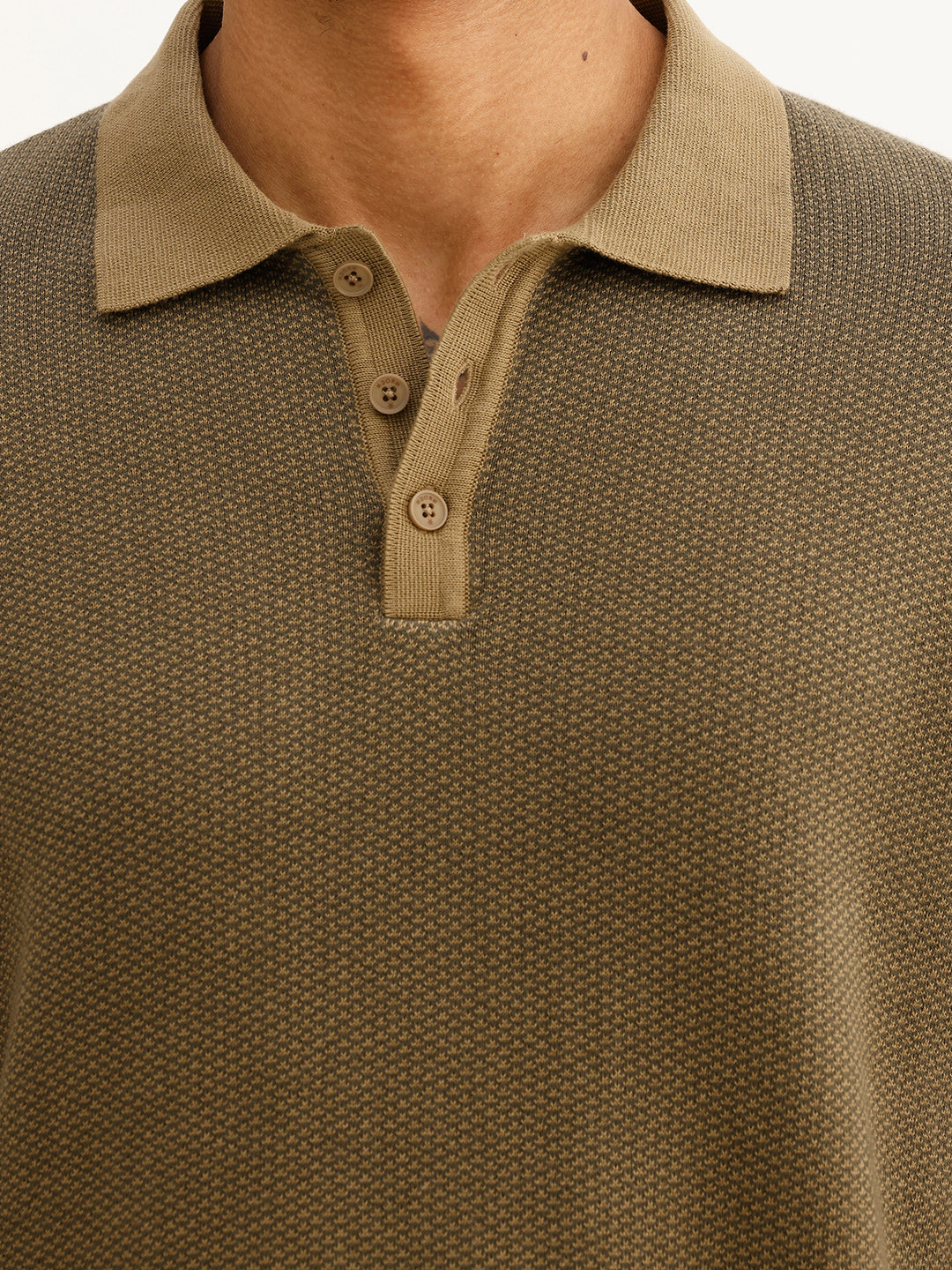 Classic Contrast Collar Knitted T-Shirt | Olive