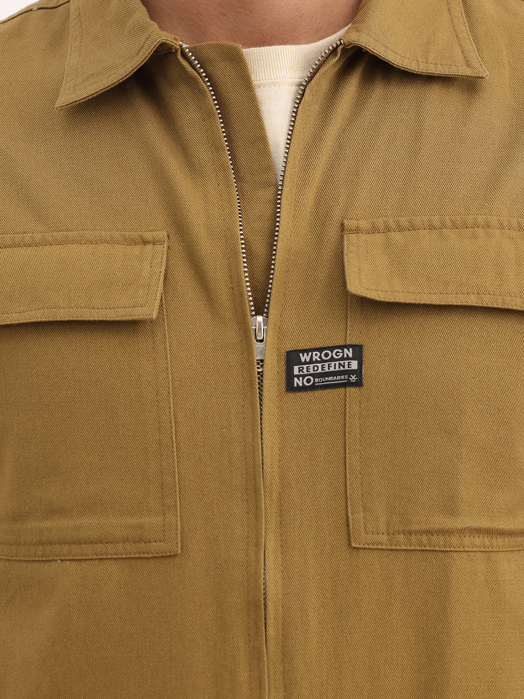 Solid Comfort Fit Double Pocket Jacket | Khaki