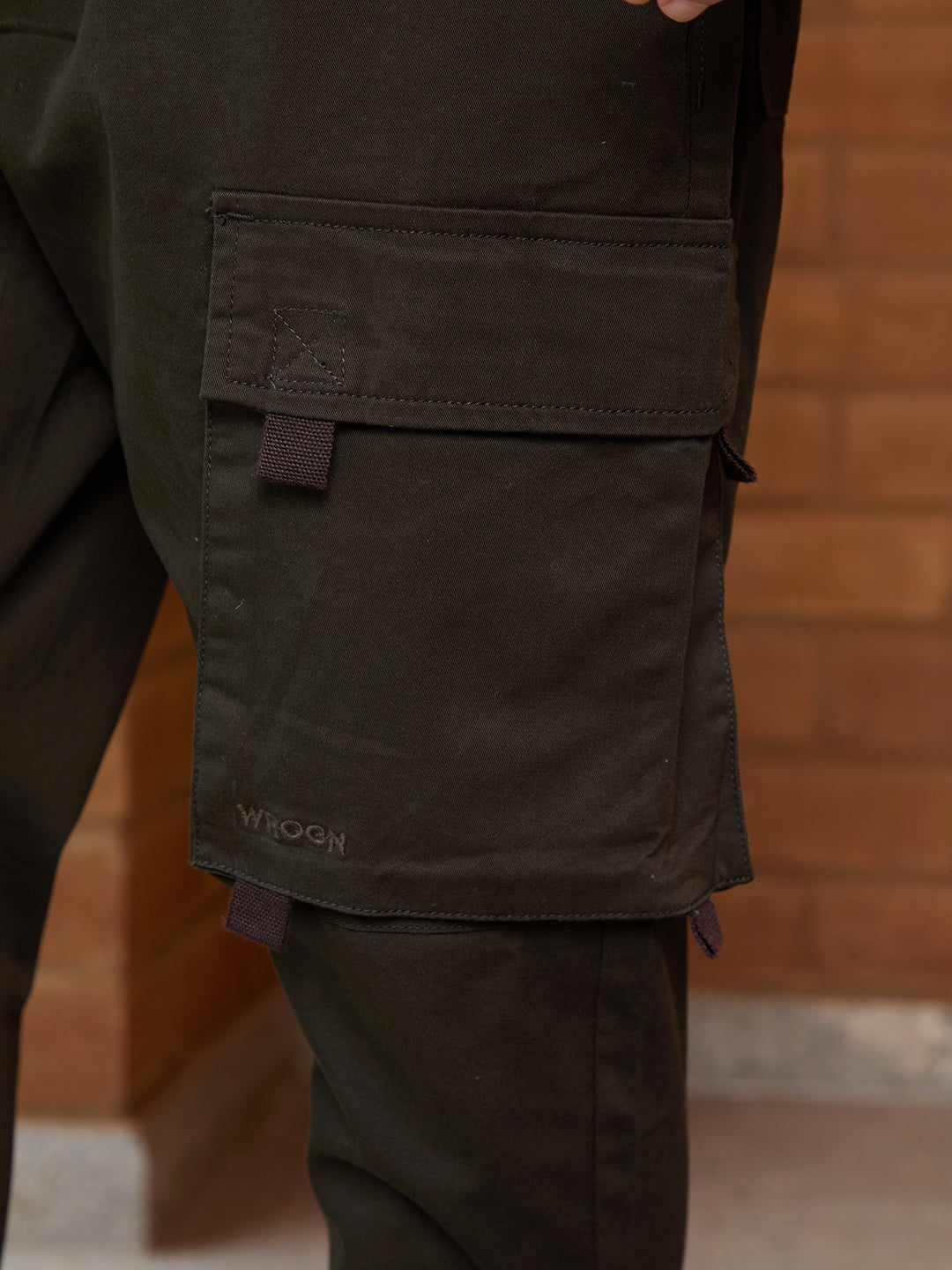 Solid Loose Fit Cargo Jogger Olive – Wrogn - Main Image