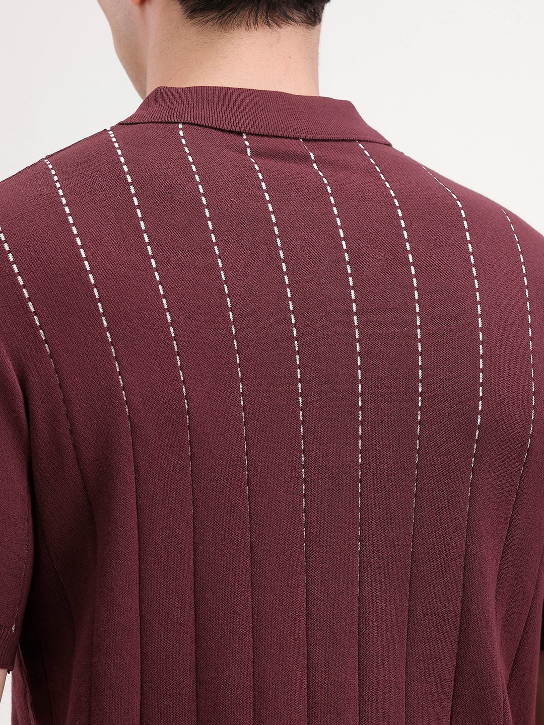 Slim Fit Flat Knit Polo T-Shirt | Maroon