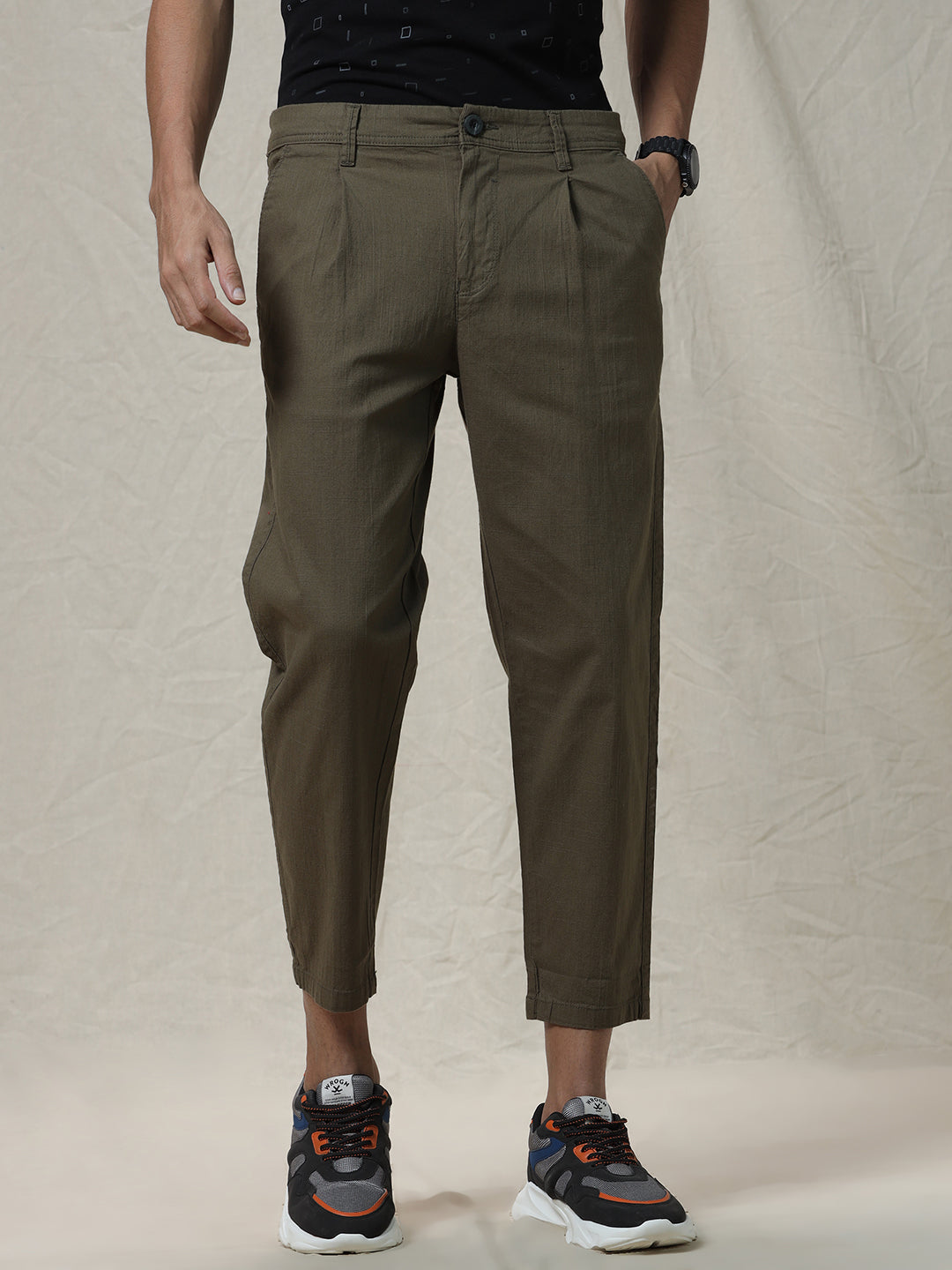 Solid Woven Cropped Trouser
