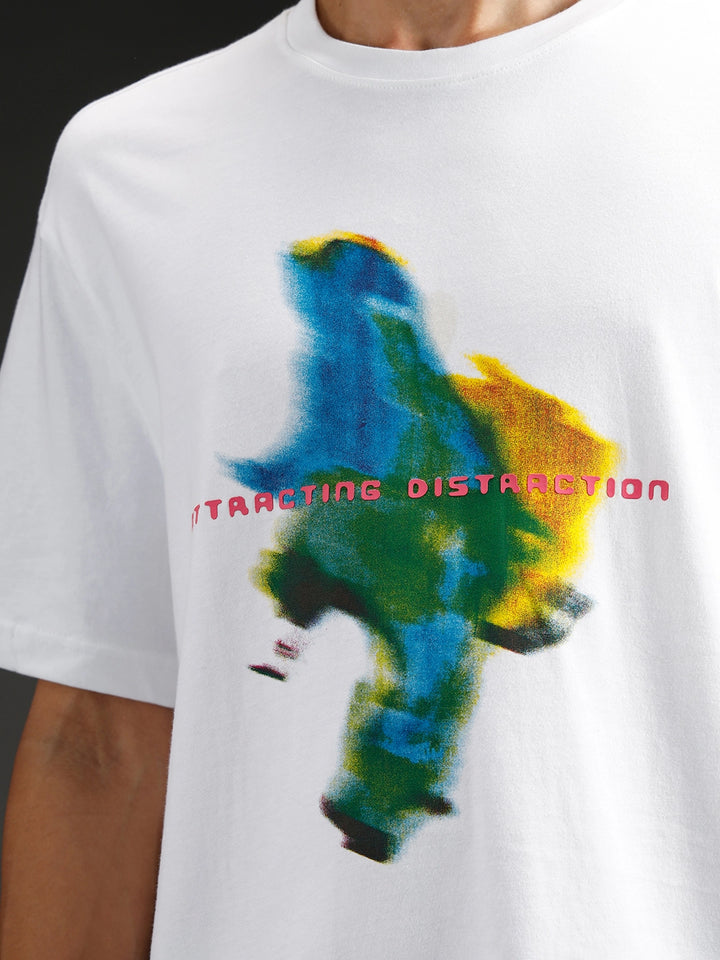 Wrogn Chest Printed Regular Fit T-shirt | White