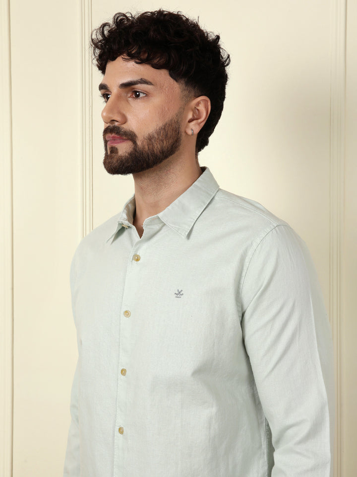 Solid Linen Blend Shirt | Green