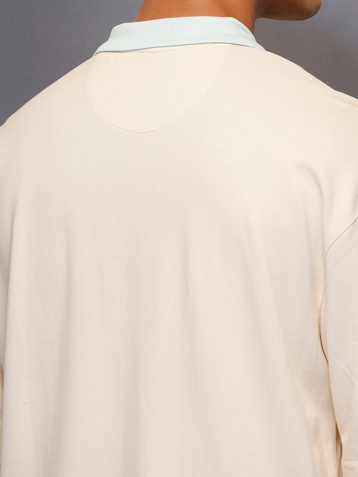 Colour Blocked Oversized Polo T-Shirt   |  Beige