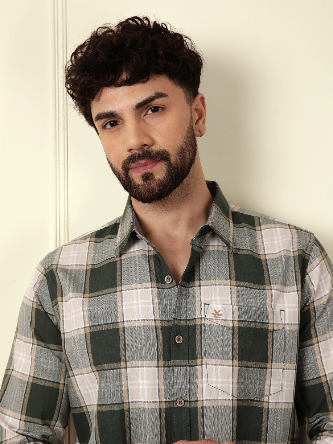 Herringbone Textured Check Shirt | Green