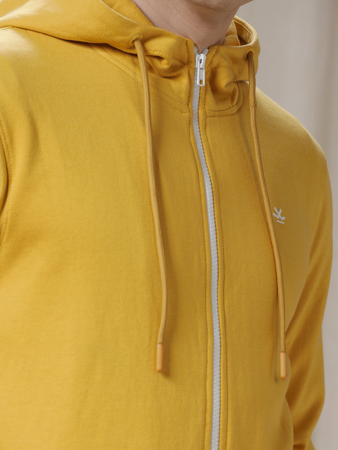 Front Zipper Solid Yellow Hoodie