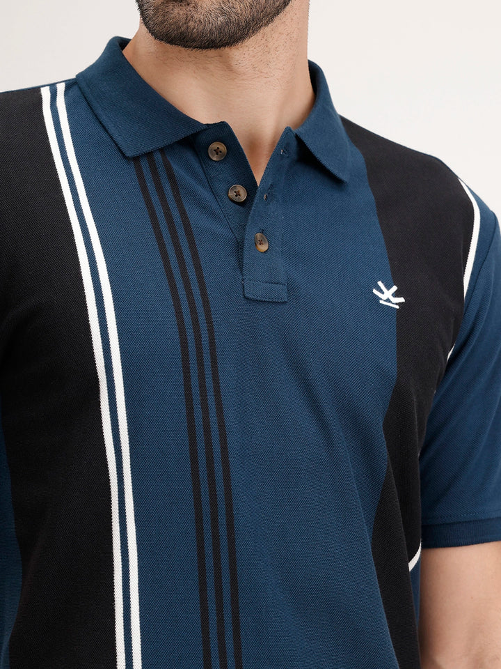 Slim Fit Pannel Printed Polo T-Shirt | Teal