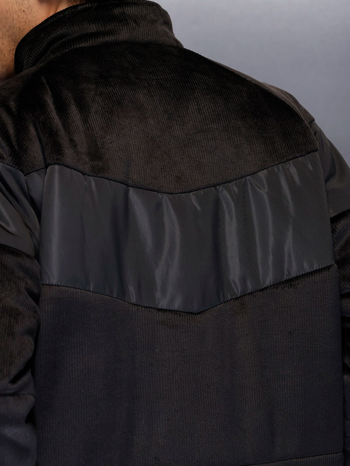 Men’s textured corduroy puffer with contrast panels | Black