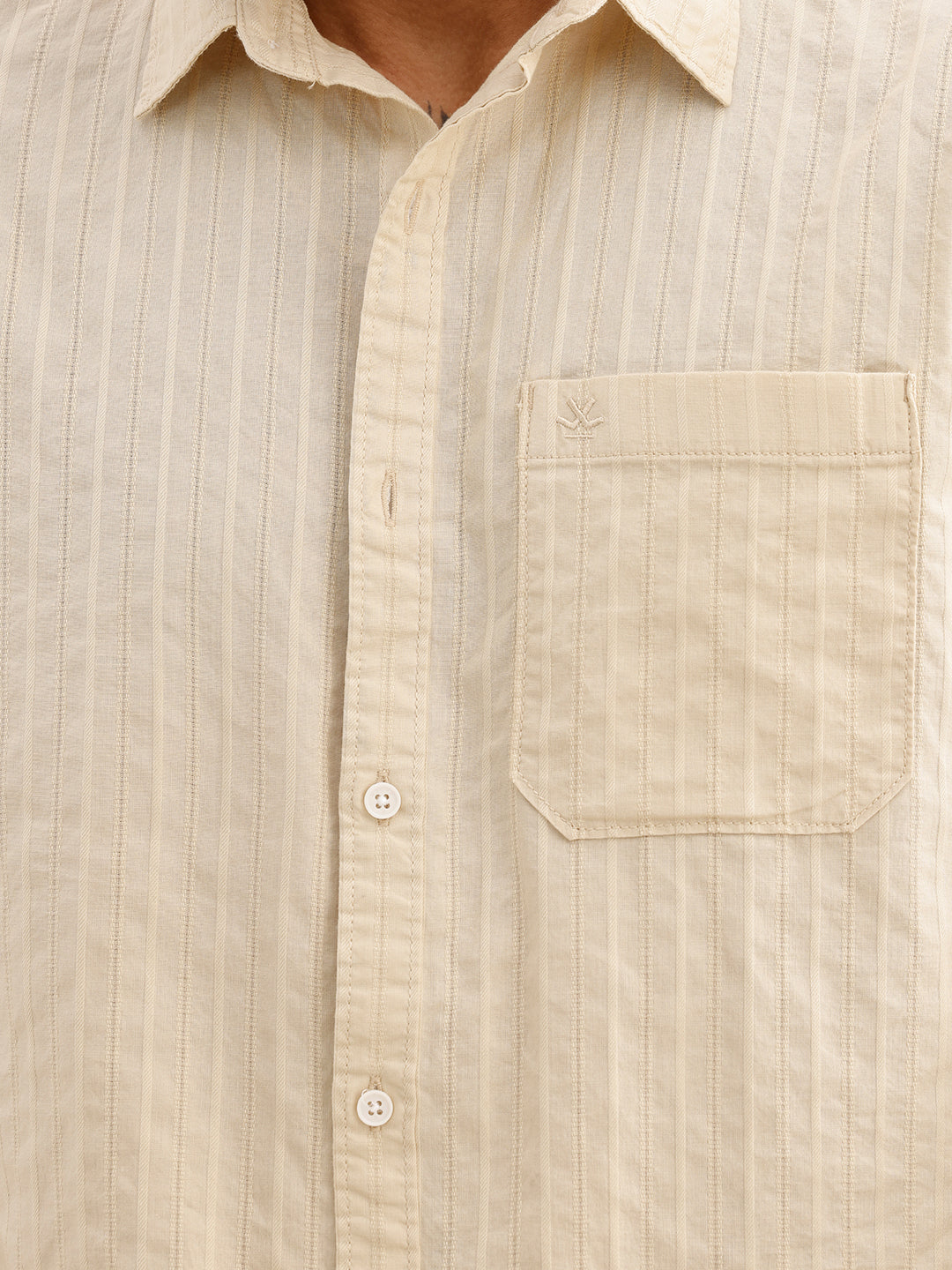 Slim Fit Striped Full Sleeve Shirt | Beige