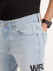 Slim Fit Placement Printed Denim Jeans | Light Blue