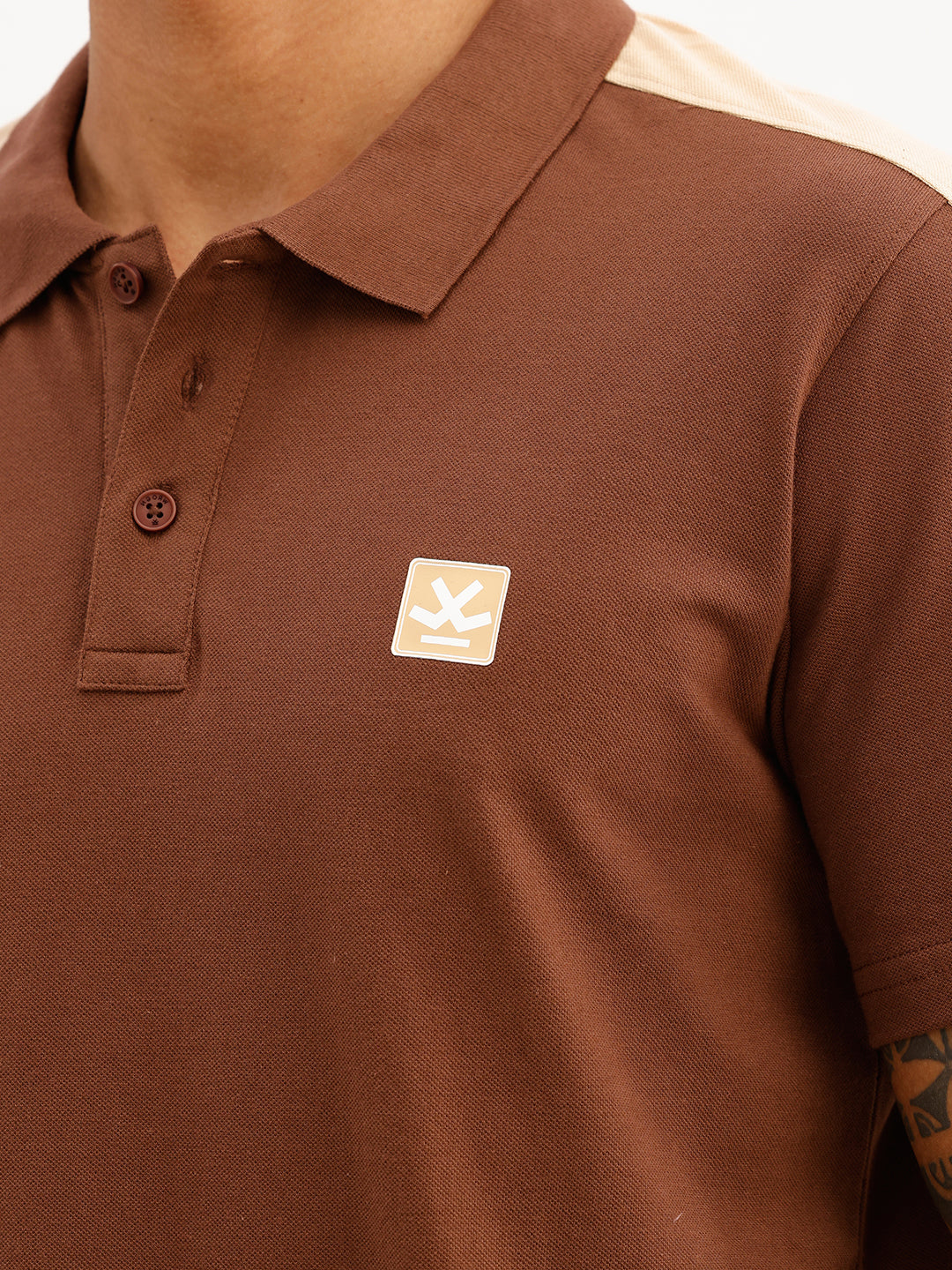 Regular Fit Contrast Sleeve Polo T-Shirt | Brown