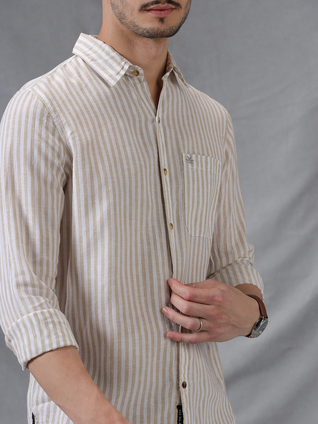 Yarn Dyed Beige Stripes Shirt