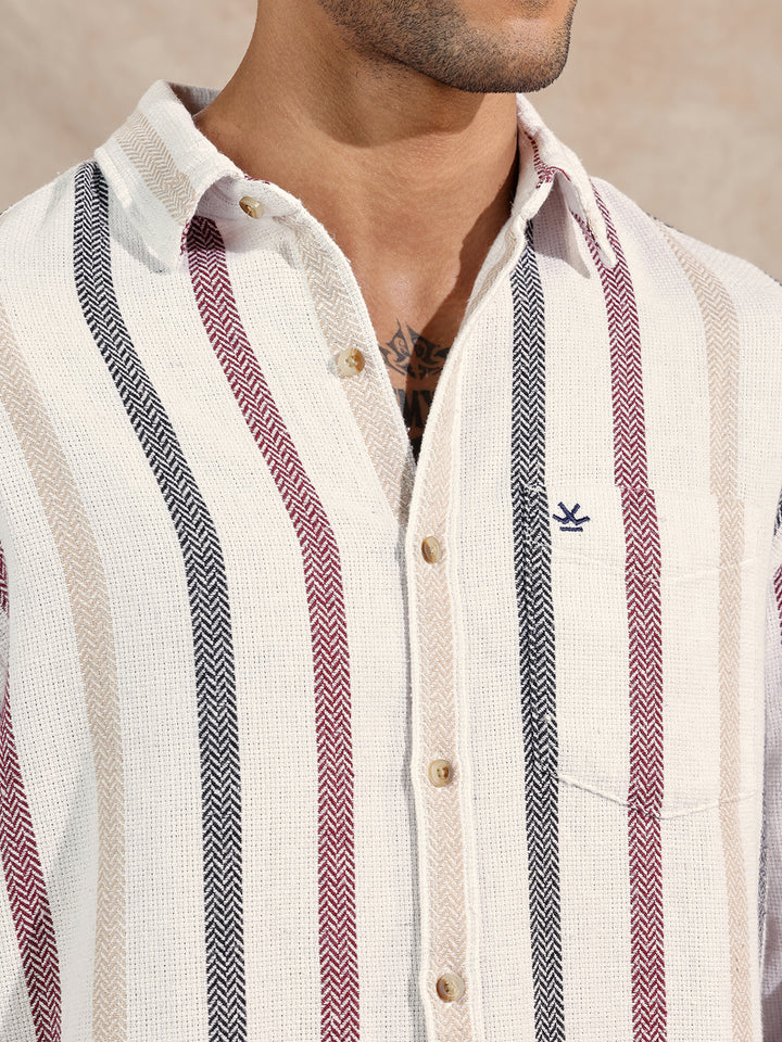 Open Dobby Striper Shirt | Off White