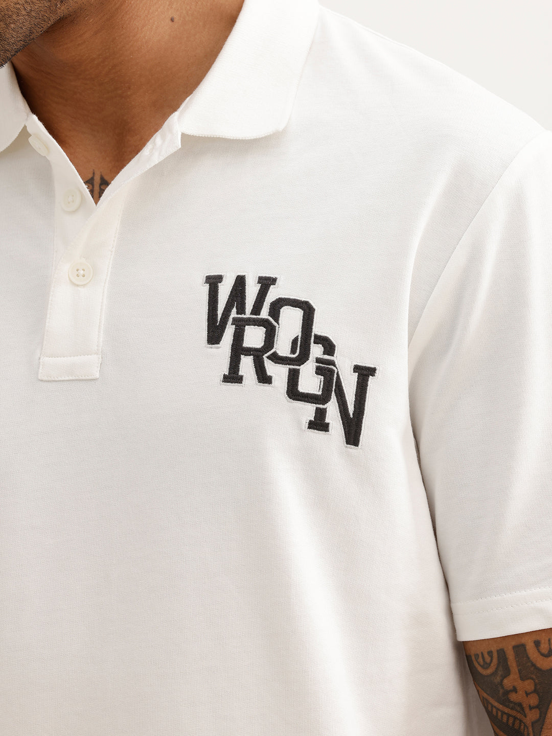 Comfort Fit Embroidery Patch Detail Polo T-Shirt | Off White