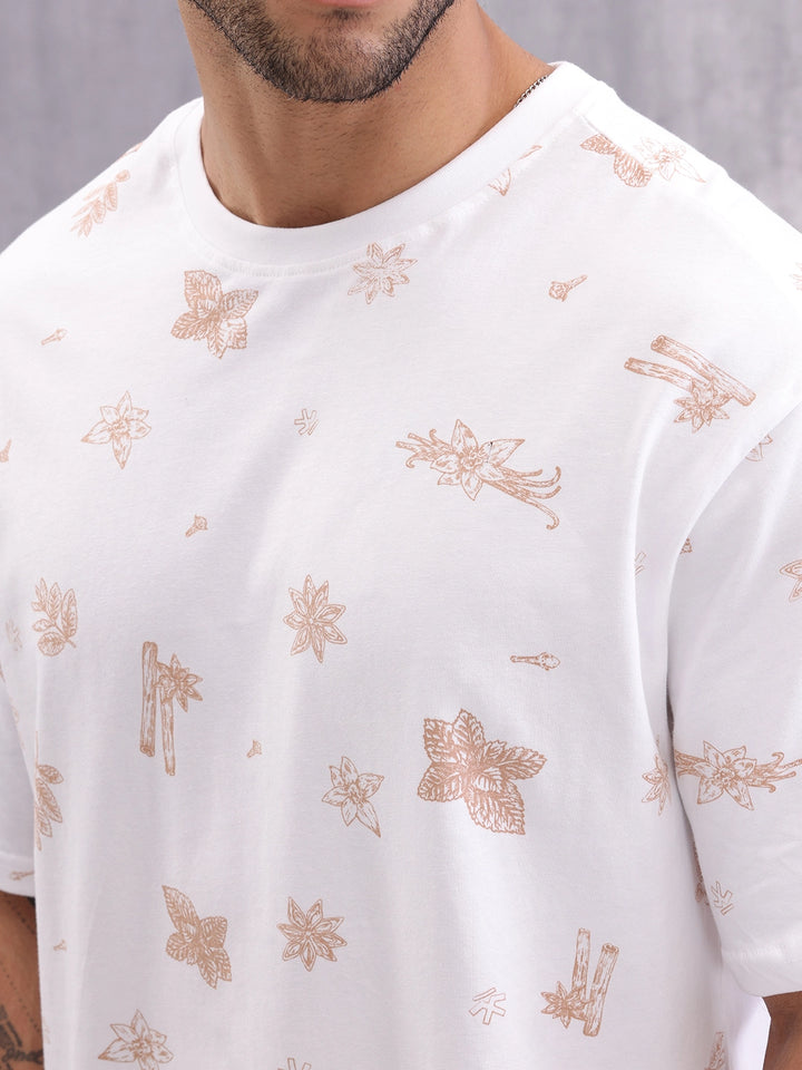 Food Inspired Retro Aop Oversized Fit T-shirt | White