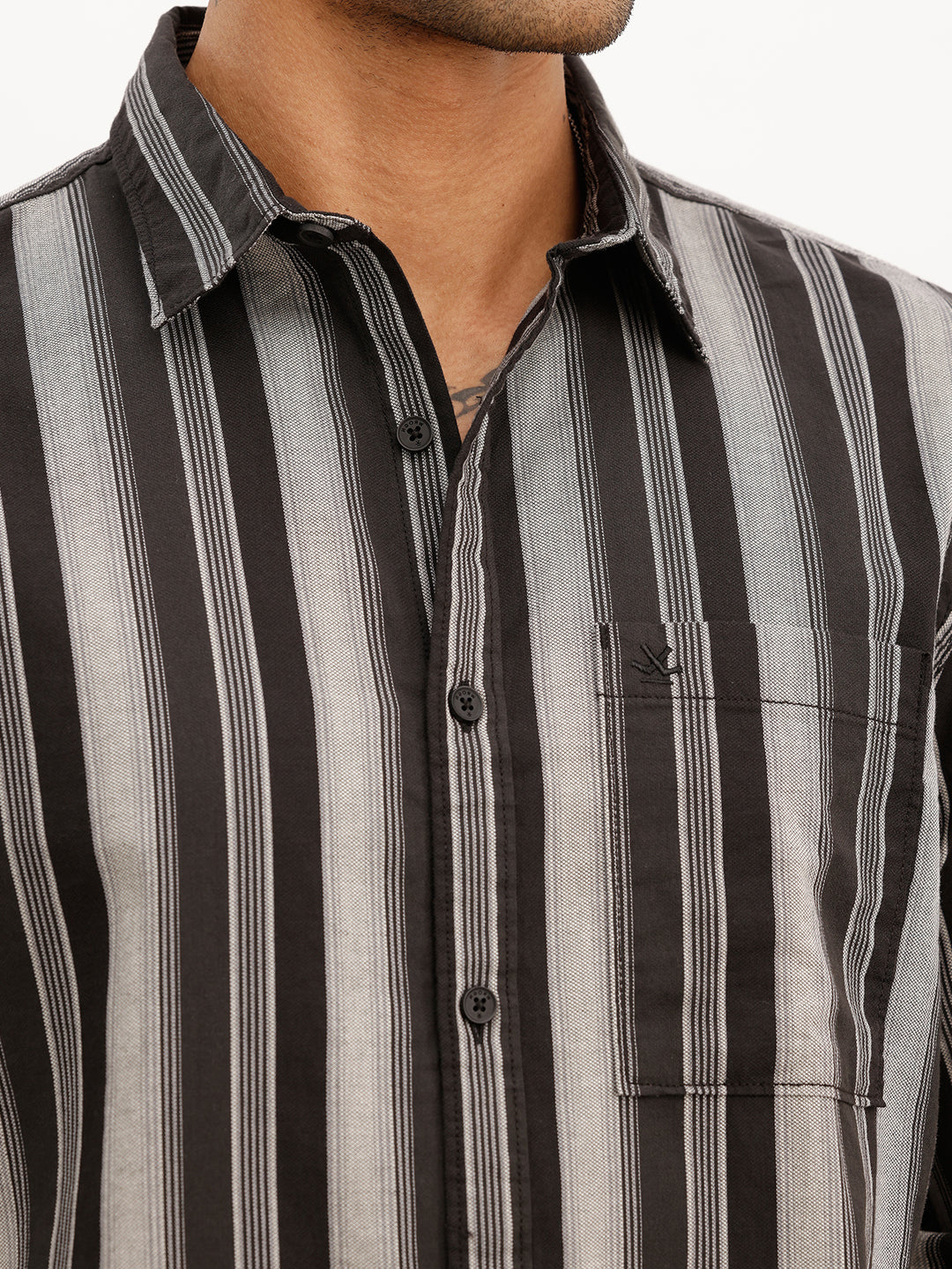 Slim Fit Striped Full Sleeve Shirt | Black