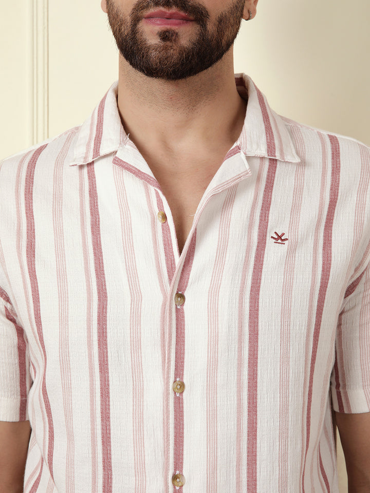 Casual Textured Short Sleeve Shirt | Pink