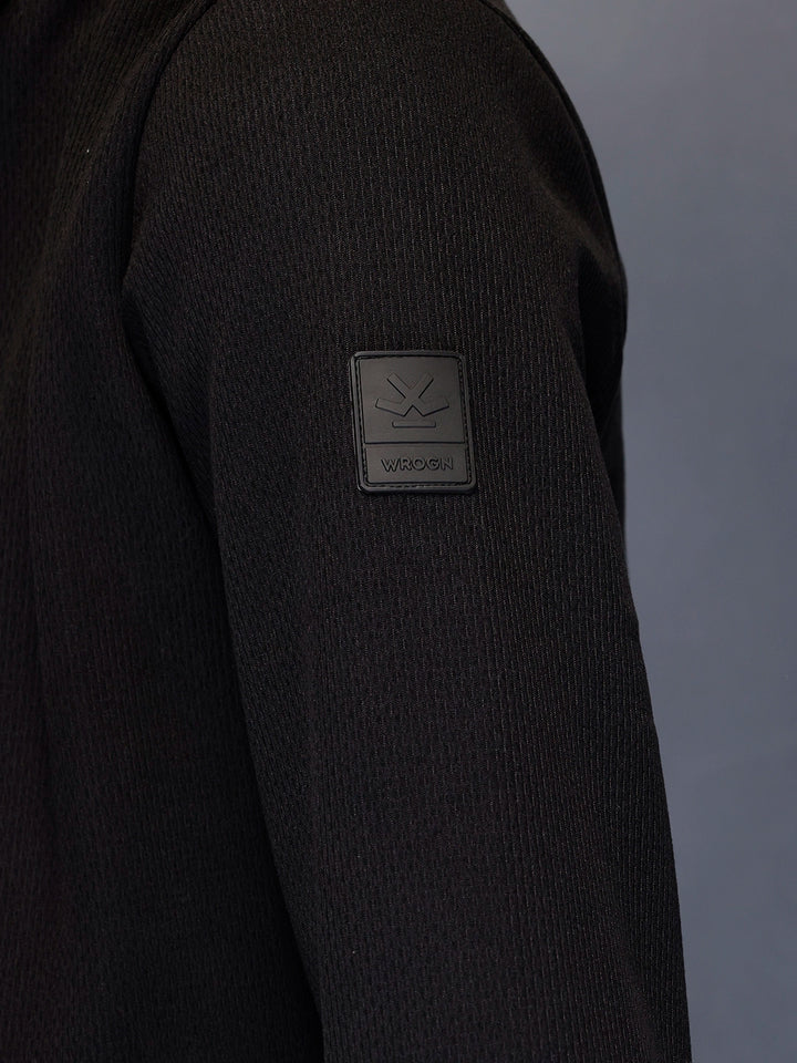 Men’s slim-fit textured high-neck jacket | Black