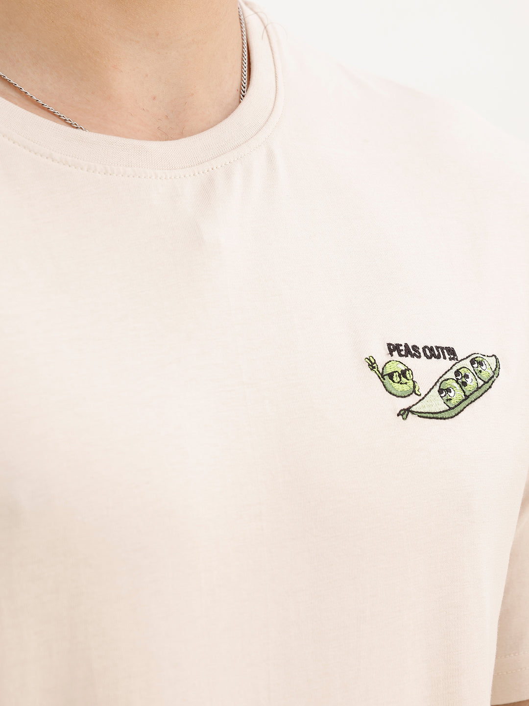 Slim Fit Embroidered Patch Detail T-Shirt | Beige | WTS02HSSL1374S
