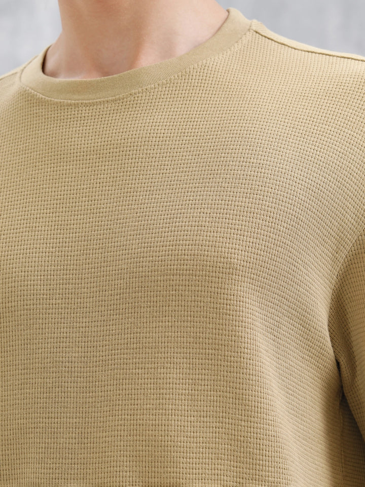 Textured Oversized Crew Neck T-Shirt | Beige