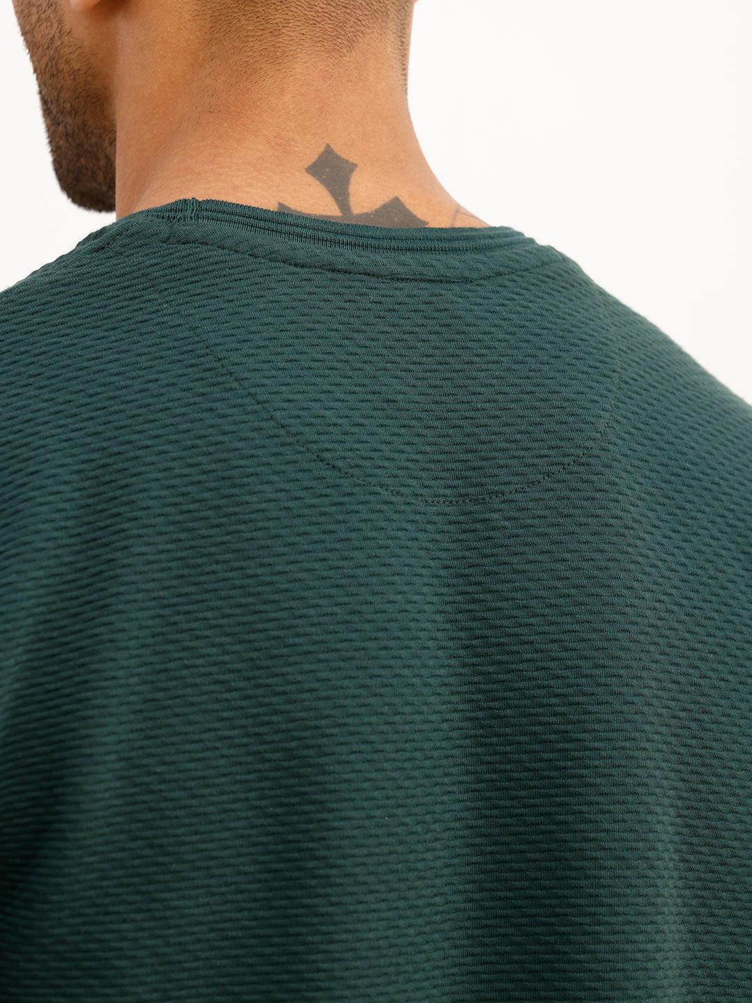 Textured Slim Fit Full Sleeve T-Shirt | Dark Green