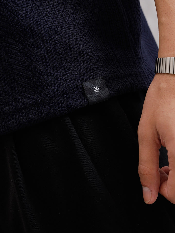 Jacquard Textured Knit Polo In Slim Fit   | Navy Blue